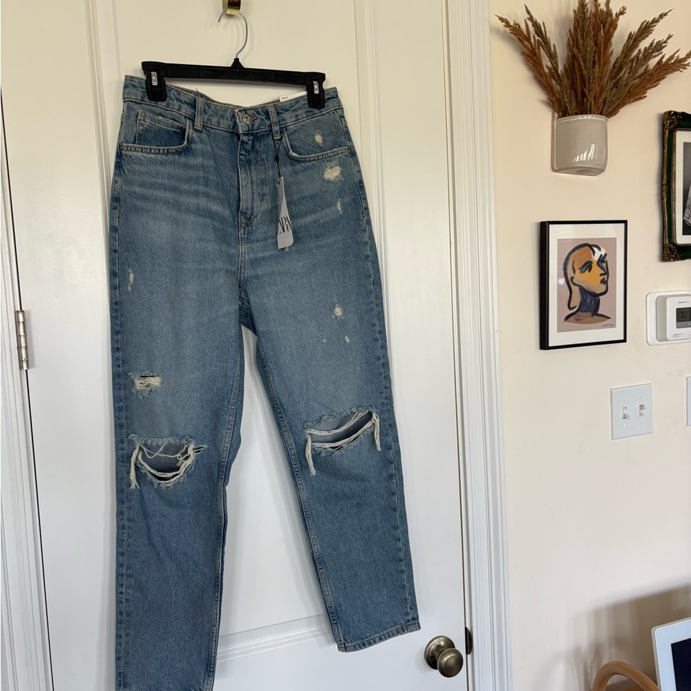 Zara Blue Straight Leg Mom Fit Jeans